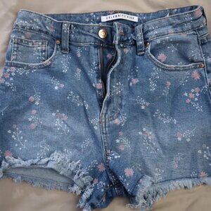 Pink and white flower printed Jean shorts